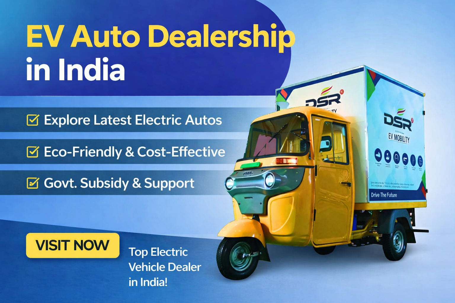 EV Auto Dealership in India showcasing electric cargo auto vehicle with eco-friendly and cost-effective EV mobility solutions